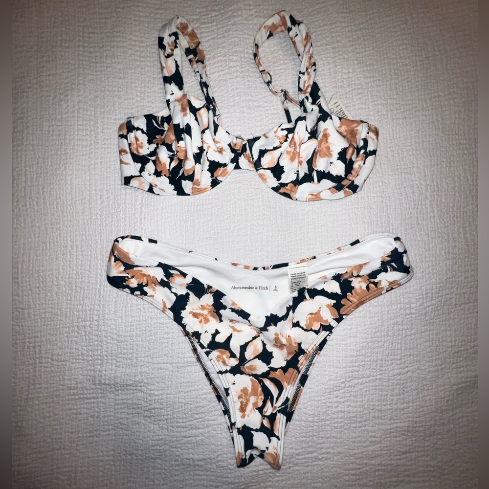 Abercrombie & Fitch Floral Bikini - Black and Tan